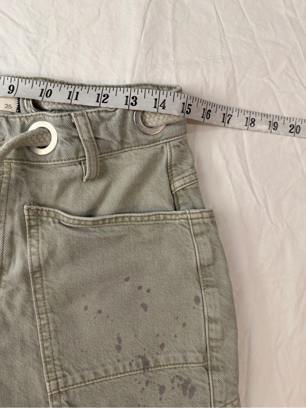 FREE PEOPLE WE THE FREE Moxie Low Slung Pull on Barrel Jeans Jetty Splatter 25 - Picture 10 of 13